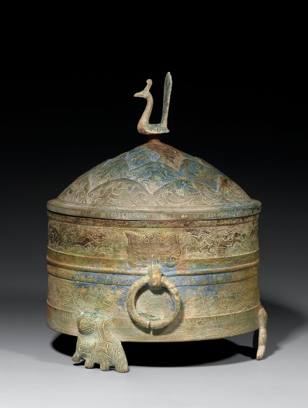 A Large Archaic Bronze Covered Vessel (Zun)