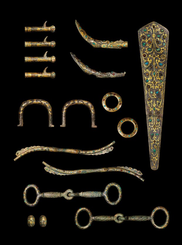 Elements From a Set of Inlaid Bronze Chariot Fittings and Horse Trappings