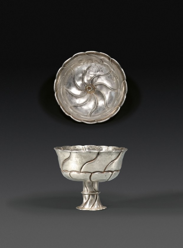 A LARGE PARCEL-GILT SILVER FOLIATE STEMCUP