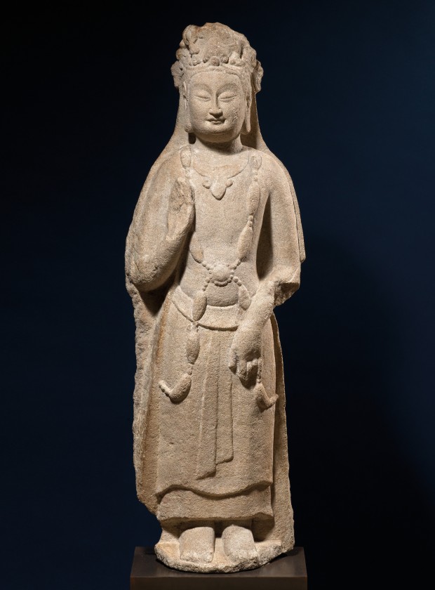 A SANDSTONE STANDING FIGURE OF A BODHISATTVA