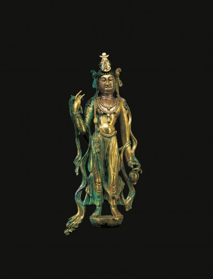 A GILT-BRONZE FIGURE OF THE BODHISATTVA GUANYIN