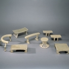 A SET OF GLAZED STONEWARE MINIATURE TOMB FURNITURE