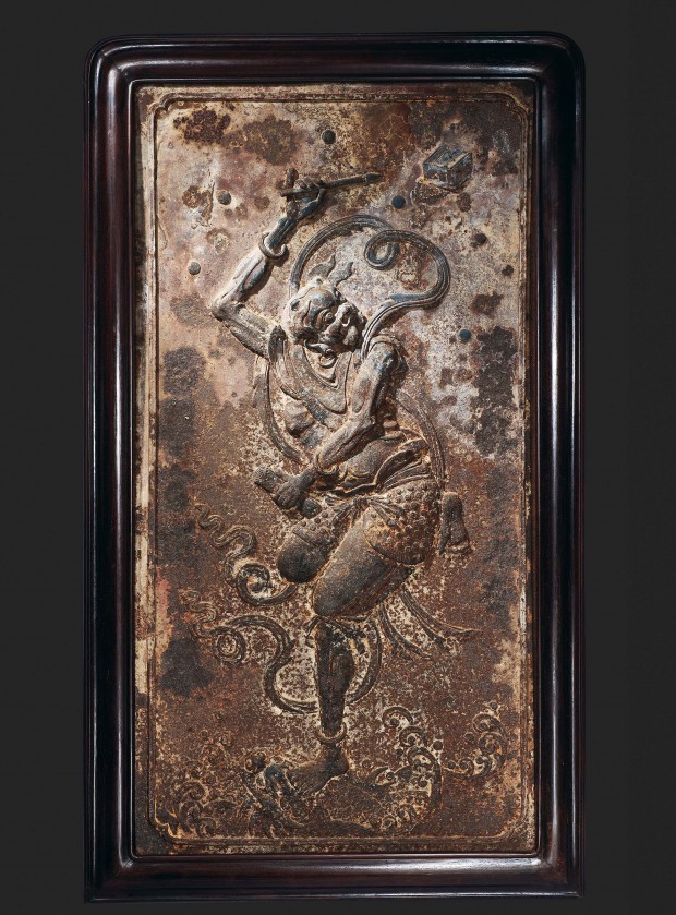 A LARGE CAST IRON RELIEF PANEL OF KUI XING
