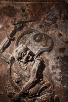 A LARGE CAST IRON RELIEF PANEL OF KUI XING