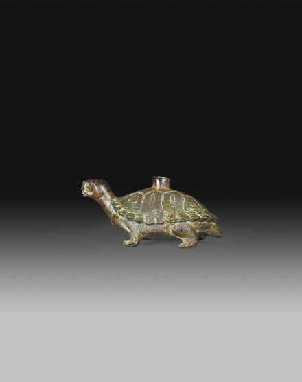 A BRONZE TORTOISE-FORM WATER DROPPER