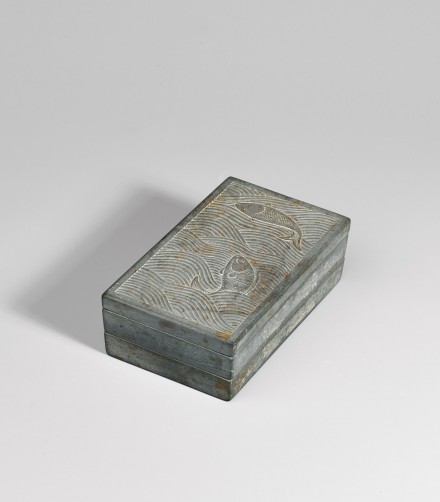 A ‘FISH IN WAVES’ TWIN INKSTONE AND COVER