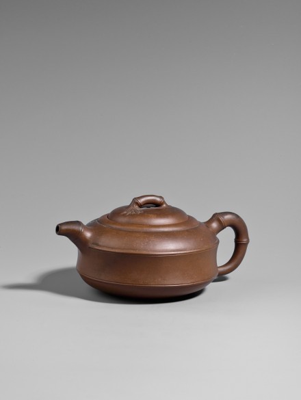 A BAMBOO-FORM YIXING TEAPOT AND COVER