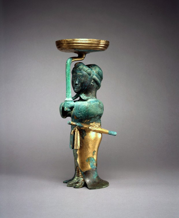 A LARGE BRONZE FIGURAL LAMP