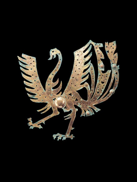 A LARGE GILT BRONZE PHOENIX PLAQUE