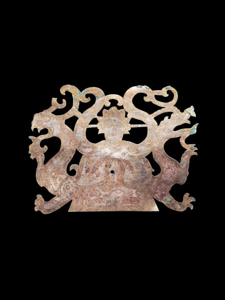 A GILT BRONZE PLAQUE IN THE FORM OF XIWANGMU