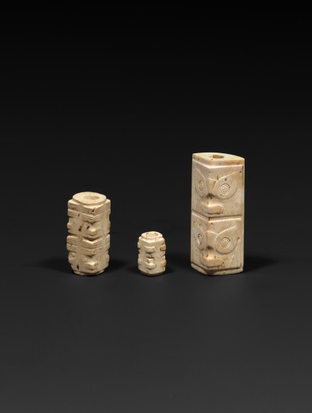 THREE NEOLITHIC JADE CONG FORM BEADS