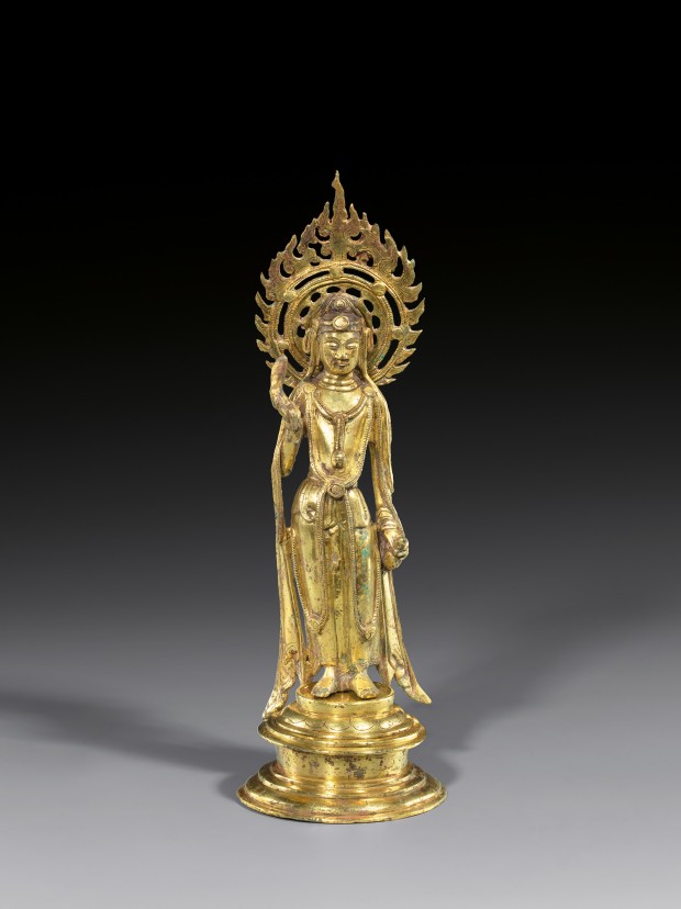 A GILT BRONZE FIGURE OF AVALOKITESVARA