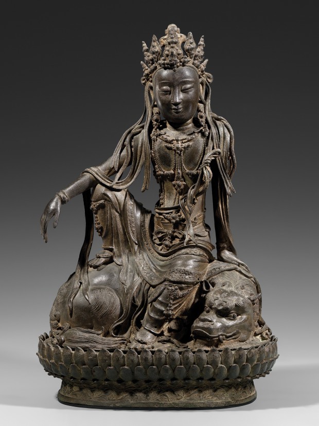 A BRONZE FIGURE OF THE SIMHANADA AVALOKITESVARA (SHI HOU GUANYIN)