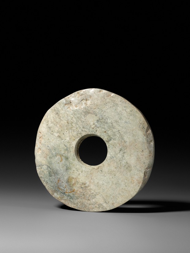 A NEOLITHIC GRAYISH-GREEN JADE DISC (BI)