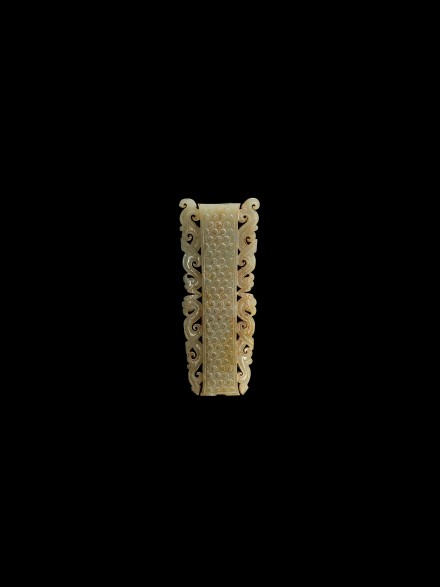 AN ARCHAIC JADE OPENWORK LONG PENDANT