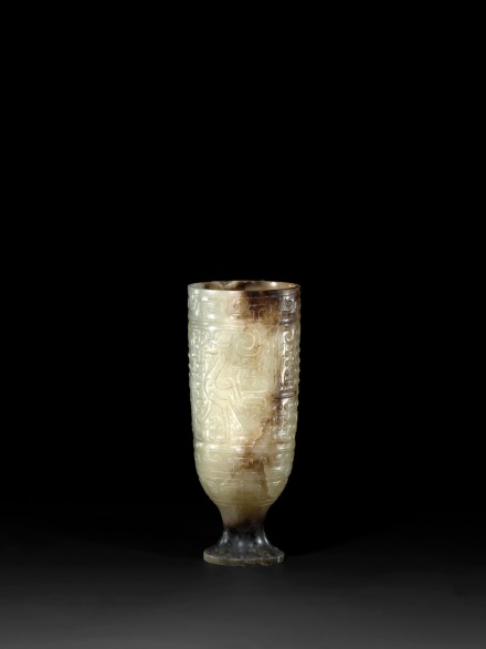 AN ARCHAIC JADE TWIN PHOENIX STEM CUP