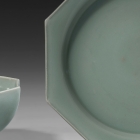 A LONGQUAN CELADON OCTAGONAL DISH AND MATCHING BOWL