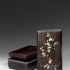 AN INLAID ZITAN ‘PRUNUS’ BOX AND COVER