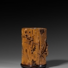 A CARVED BOXWOOD BRUSH POT