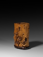 A CARVED BOXWOOD BRUSH POT