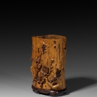 A CARVED BOXWOOD BRUSH POT