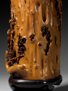 A CARVED BOXWOOD BRUSH POT