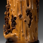 A CARVED BOXWOOD BRUSH POT