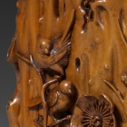 A CARVED BOXWOOD BRUSH POT