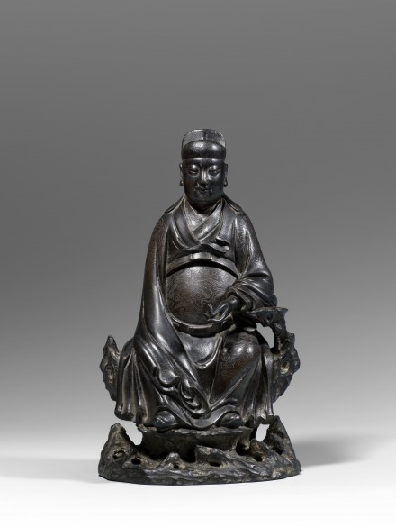 A SILVER-INLAID BRONZE FIGURE OF WEN CHANG